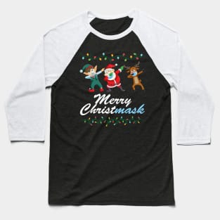 Funny Christmas 2020 Santa Elf Reindeer Dabbing Wearing Mask Gift Baseball T-Shirt